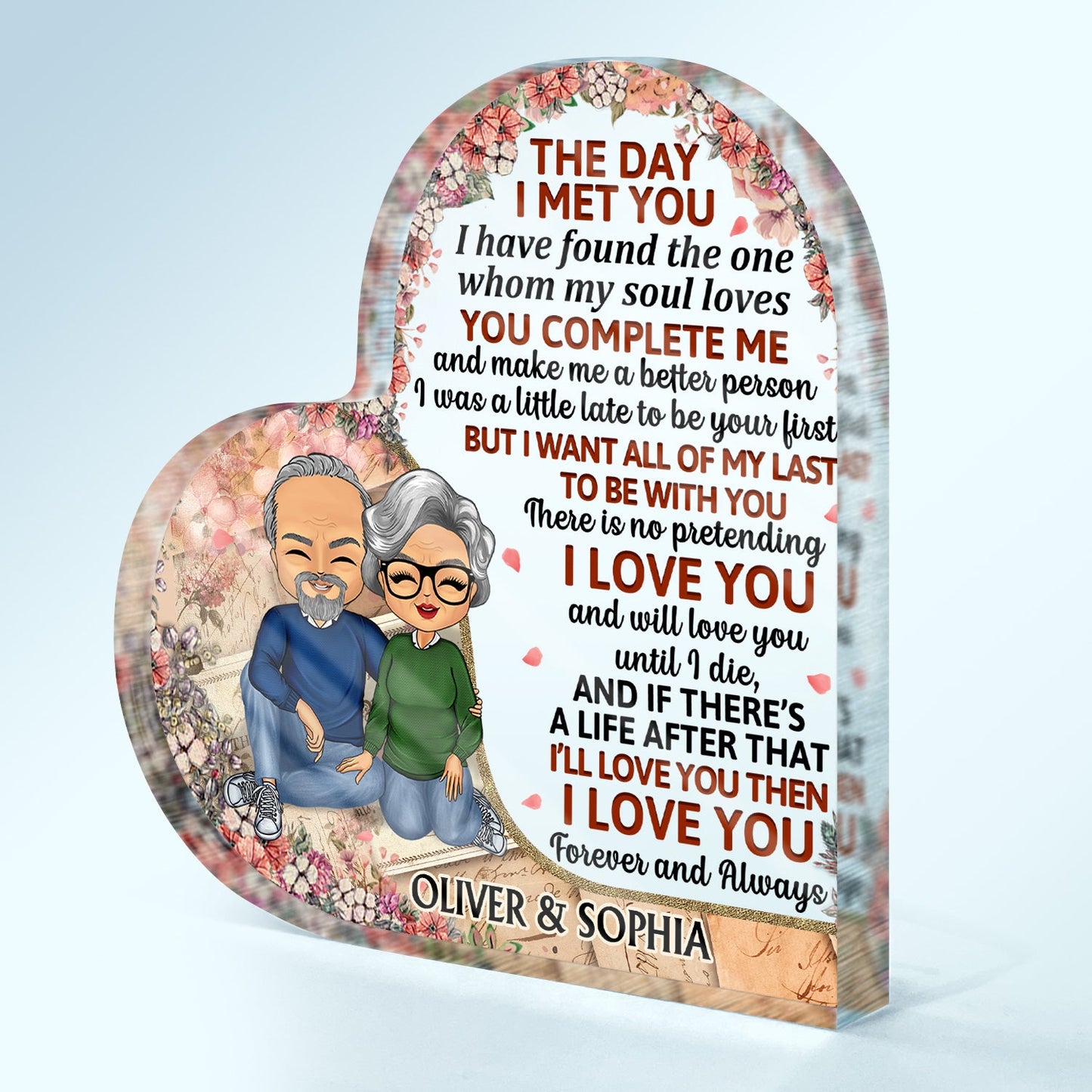 The Day I Met You Husband Wife Couples - Home Decor, Anniversary, Birthday Gift For Spouse, Husband, Wife, Boyfriend, Girlfriend - Personalized Custom Heart Shaped Acrylic Plaque
