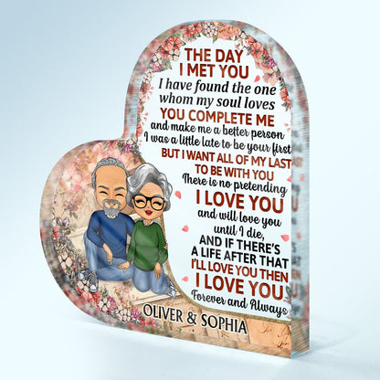 The Day I Met You Husband Wife Couples - Home Decor, Anniversary, Birthday Gift For Spouse, Husband, Wife, Boyfriend, Girlfriend - Personalized Custom Heart Shaped Acrylic Plaque