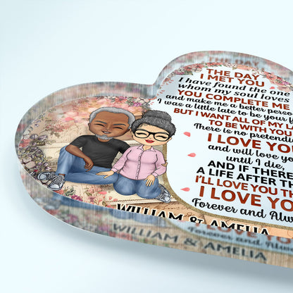 The Day I Met You Husband Wife Couples - Home Decor, Anniversary, Birthday Gift For Spouse, Husband, Wife, Boyfriend, Girlfriend - Personalized Custom Heart Shaped Acrylic Plaque