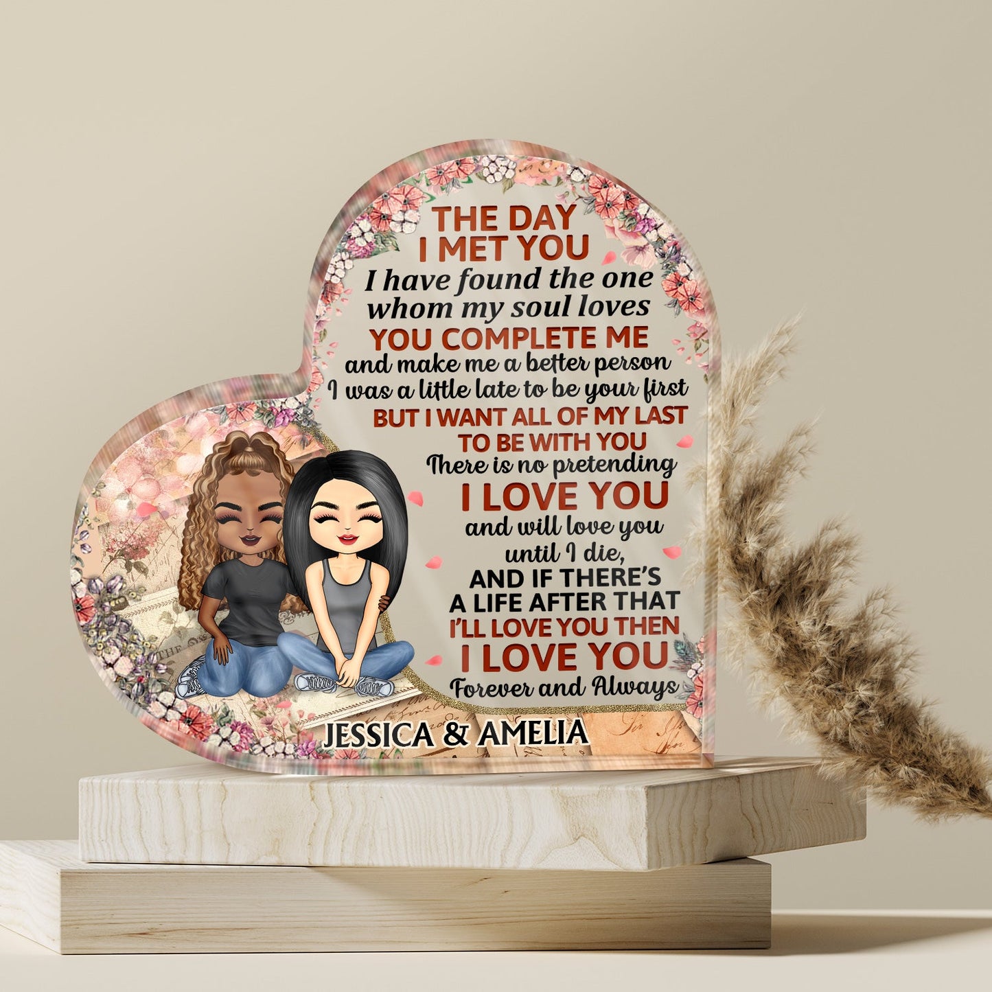 The Day I Met You Husband Wife Couples - Home Decor, Anniversary, Birthday Gift For Spouse, Husband, Wife, Boyfriend, Girlfriend - Personalized Custom Heart Shaped Acrylic Plaque
