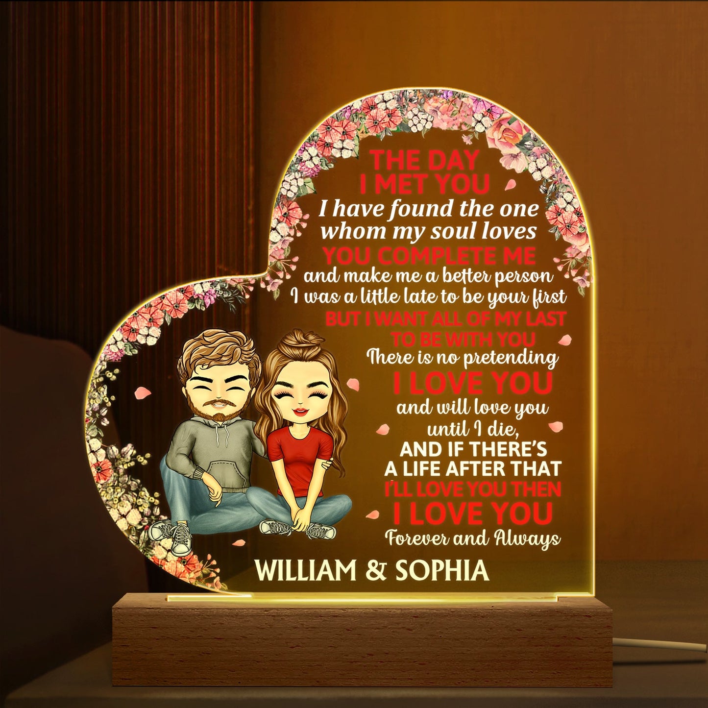 The Day I Met You Couples - Home Decor, Anniversary, Birthday Gift For Spouse, Husband, Wife, Boyfriend, Girlfriend - Personalized Custom 3D Led Light Wooden Base