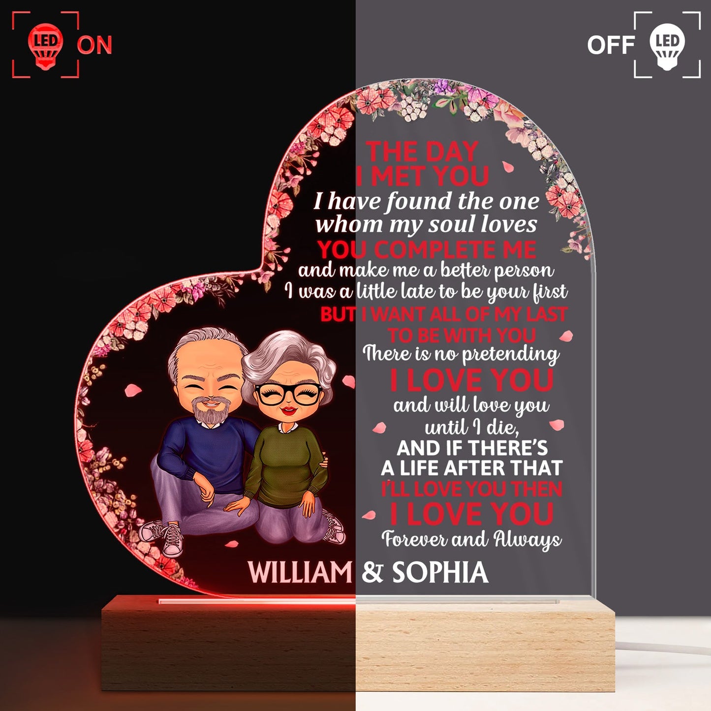 The Day I Met You Couples - Home Decor, Anniversary, Birthday Gift For Spouse, Husband, Wife, Boyfriend, Girlfriend - Personalized Custom 3D Led Light Wooden Base