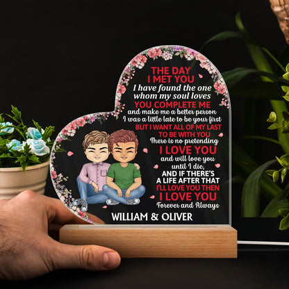 The Day I Met You Couples - Home Decor, Anniversary, Birthday Gift For Spouse, Husband, Wife, Boyfriend, Girlfriend - Personalized Custom 3D Led Light Wooden Base