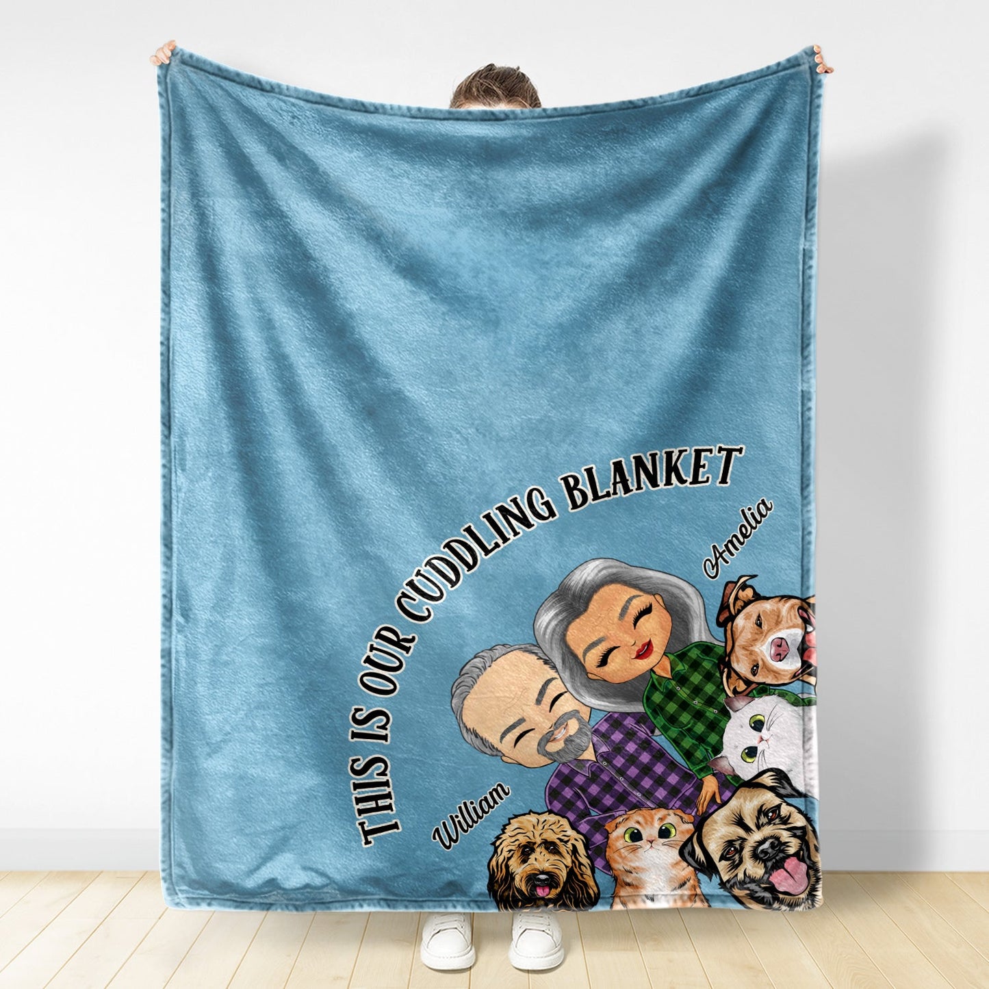 This Is Our Cuddling Blanket Pajamas Couples Cats Dogs - Anniversary, Birthday Gift For Spouse, Husband, Wife, Boyfriend, Girlfriend - Personalized Custom Fleece Blanket