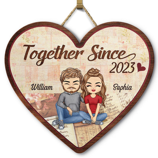 Together Since Couple - Anniversary, Birthday, Housewarming Gift For Spouse, Husband, Wife, Family - Personalized Custom Shaped Wood Sign