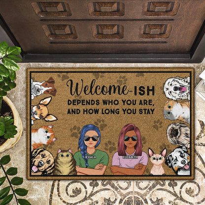 Welcome Ish Depends Who You Are Couples - Home Decor, Birthday, Housewarming Gift For Dog Lovers & Cat Lovers - Personalized Custom Doormat