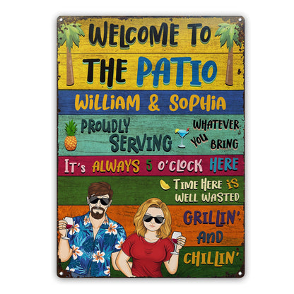 Patio Welcome Grilling Proudly Serving Whatever You Bring - Home Decor, Backyard Decor, Gift For Couples, Husband, Wife - Personalized Custom Classic Metal Signs