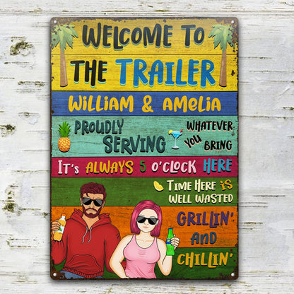 Patio Welcome Grilling Proudly Serving Whatever You Bring - Home Decor, Backyard Decor, Gift For Couples, Husband, Wife - Personalized Custom Classic Metal Signs