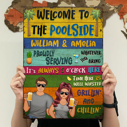 Patio Welcome Grilling Proudly Serving Whatever You Bring - Home Decor, Backyard Decor, Gift For Couples, Husband, Wife - Personalized Custom Classic Metal Signs