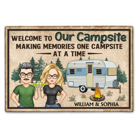 Making Memories One Campsite At A Time Camping Traveling - Vacation, Anniversary, Birthday Gift For Couples, Spouse, Husband, Wife, Family - Personalized Custom Doormat