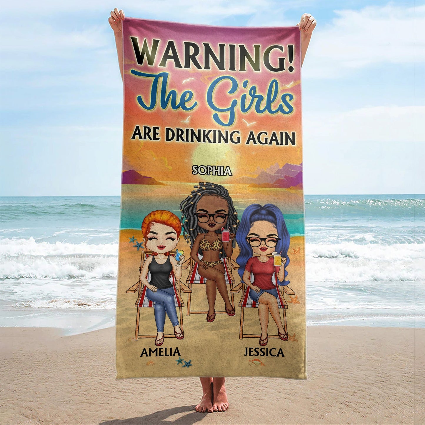 The Girls Are Drinking Again Friendship Traveling Beach Swimming Picnic Vacation - Gift For Best Friends, Besties - Personalized Beach Towel