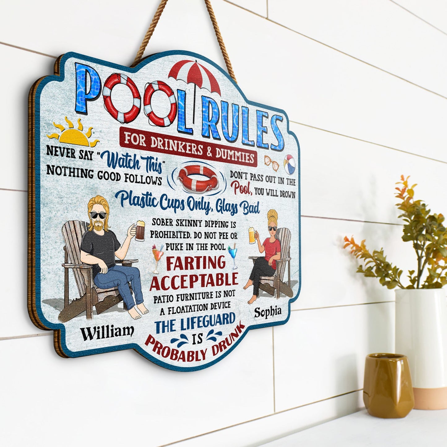 Pool Rules For Drinkers And Dummies - Home Decor, Backyard Decor, Gift For Her, Him, Family, Couples, Husband, Wife - Personalized Custom Shaped Wood Sign