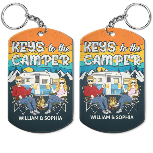 Keys To The Camper Family - Anniversary, Loving Gifts For Couples, Husband, Wife, Camping Lovers - Personalized Aluminum Keychain