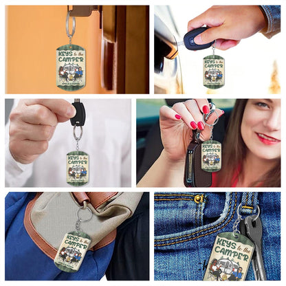 Keys To The Camper Family - Anniversary, Loving Gifts For Couples, Husband, Wife, Camping Lovers - Personalized Aluminum Keychain