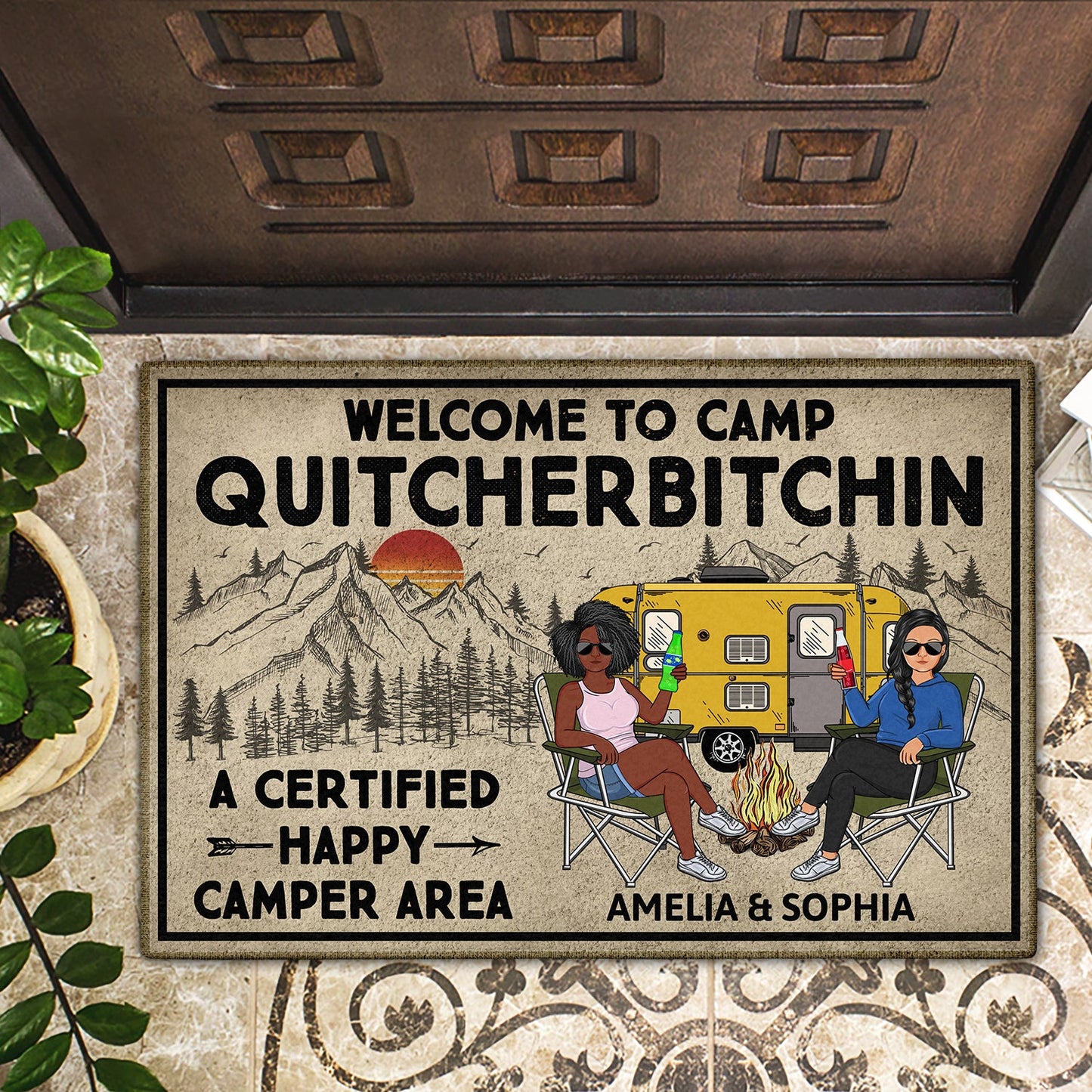 A Certified Happy Camper Area - Anniversary, Loving Gifts For Couples, Husband, Wife, Camping Lovers - Personalized Doormat