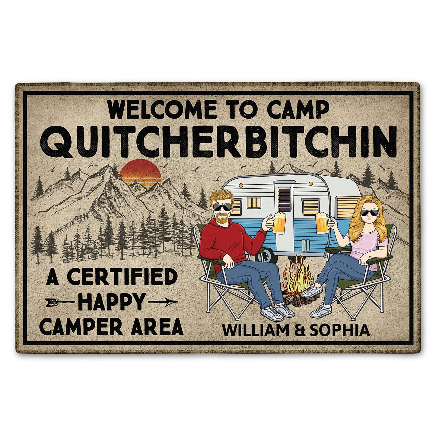 A Certified Happy Camper Area - Anniversary, Loving Gifts For Couples, Husband, Wife, Camping Lovers - Personalized Doormat