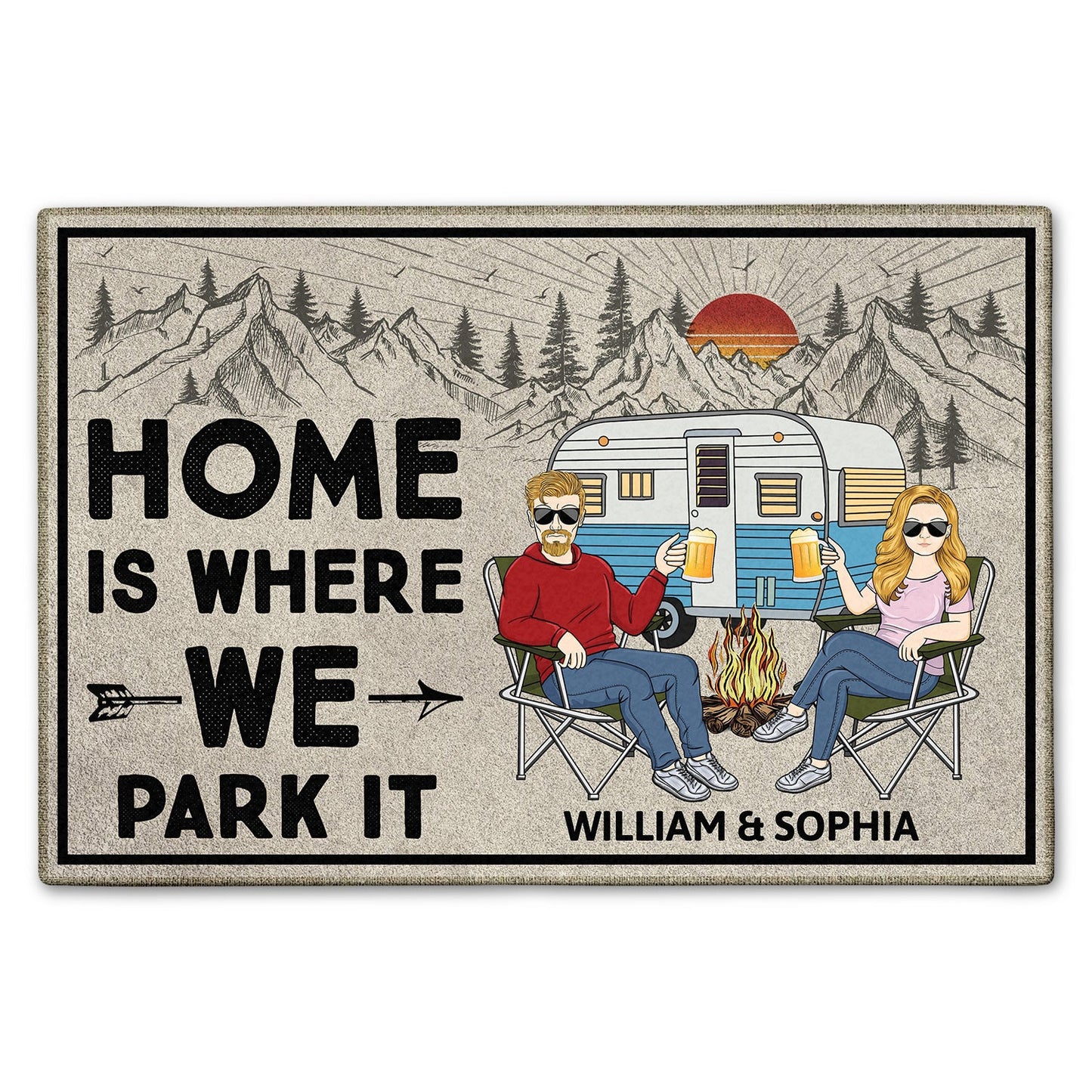 Home Is Where We Park It - Anniversary, Loving Gifts For Couples, Husband, Wife, Camping Lovers - Personalized Doormat