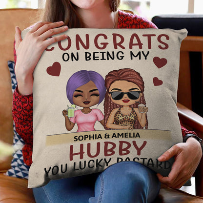 Congrats On Being My Husband Chibi - Anniversary, Vacation, Funny Gift For Couples, Family - Personalized Pillow