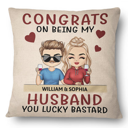 Congrats On Being My Husband Chibi - Anniversary, Vacation, Funny Gift For Couples, Family - Personalized Pillow