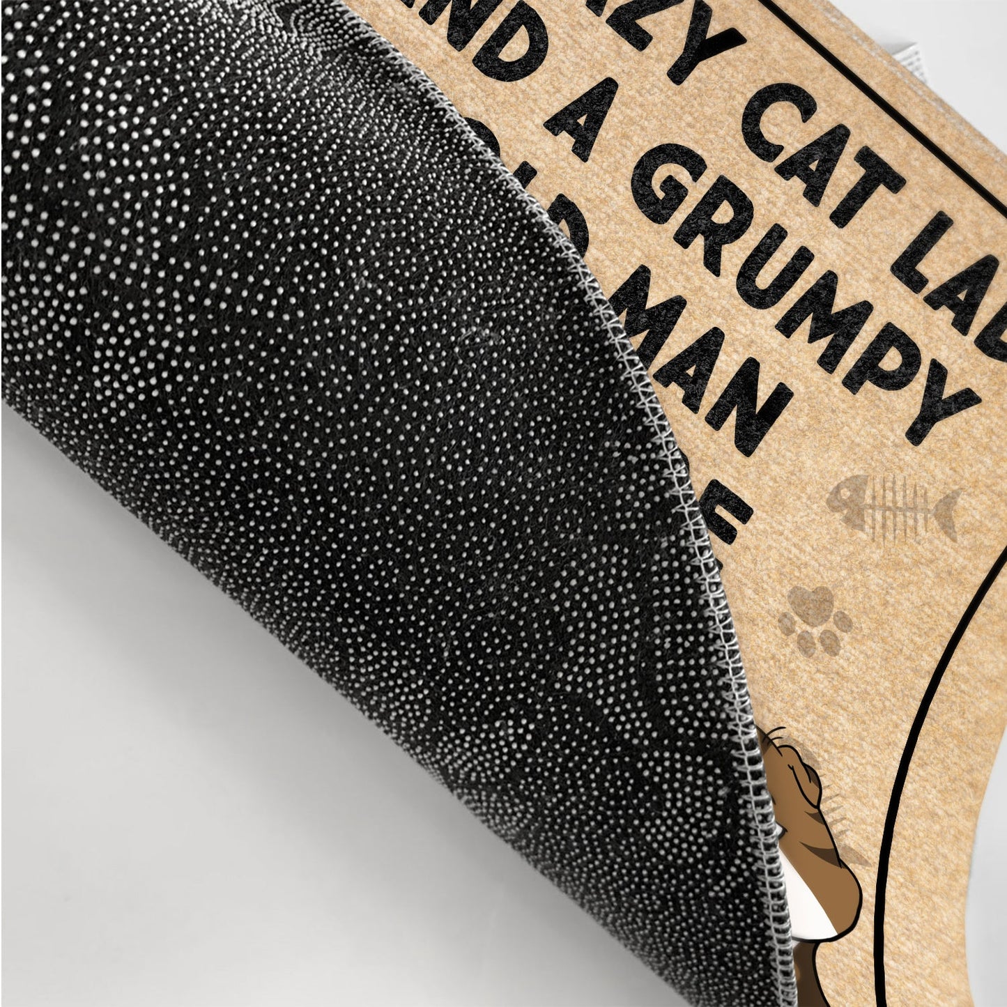 A Crazy Cat Lady And A Grumpy Old Man Live Here Funny Cartoon Cat - Gift For Cat Lovers, Couples - Personalized Doormat