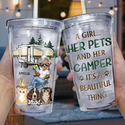 It's A Beautiful Thing - Camping Gift For Dog Lovers, Cat Lovers - Personalized Acrylic Insulated Tumbler With Straw