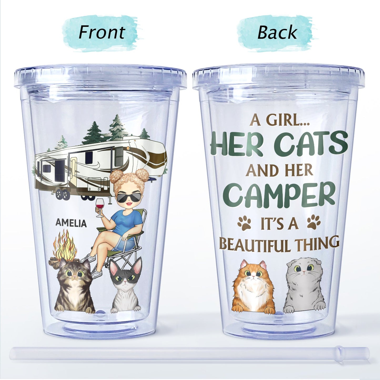 It's A Beautiful Thing - Camping Gift For Dog Lovers, Cat Lovers - Personalized Acrylic Insulated Tumbler With Straw