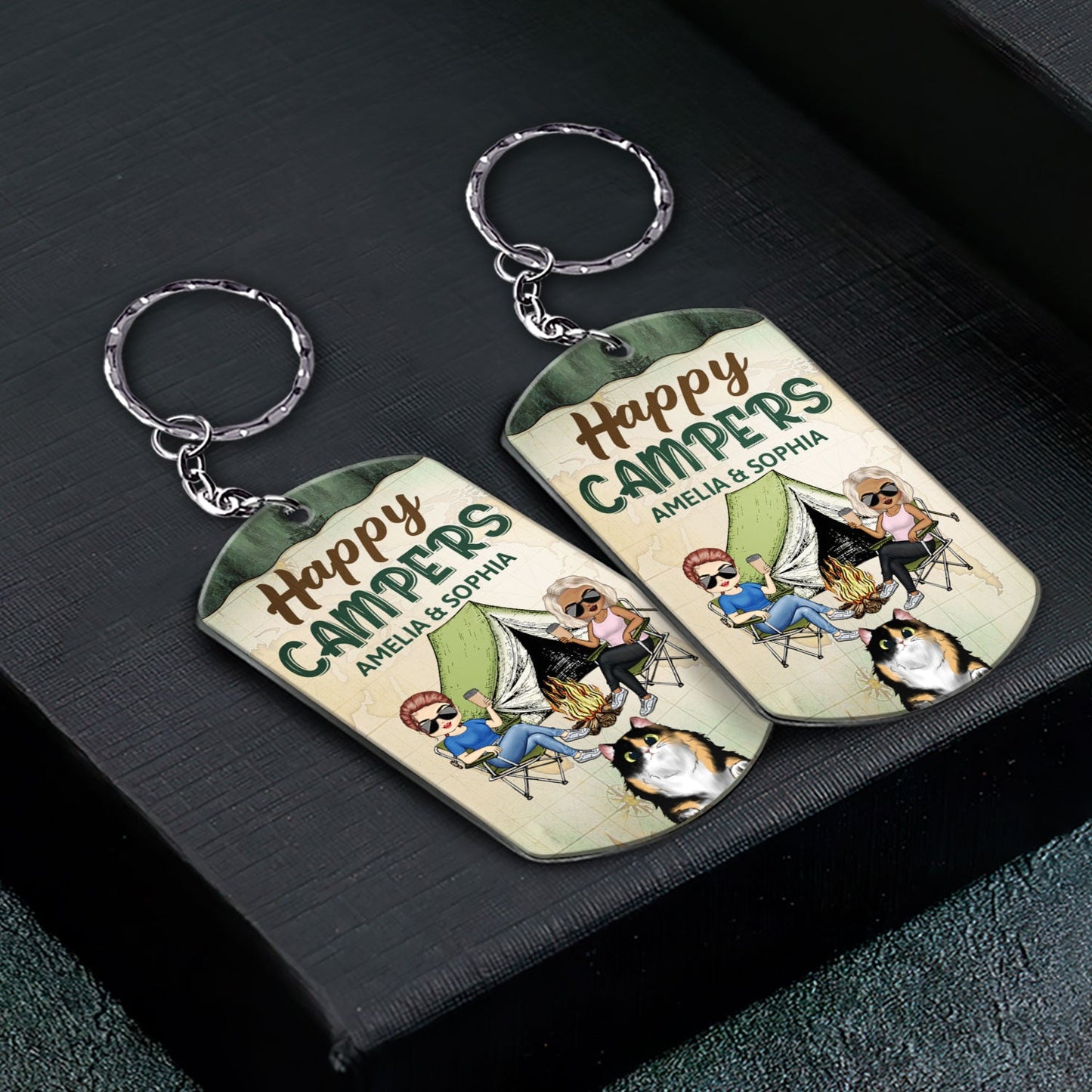 Keys To The Camper Dogs Cats - Anniversary, Loving Gifts For Couples, Husband, Wife, Camping Lovers - Personalized Aluminum Keychain