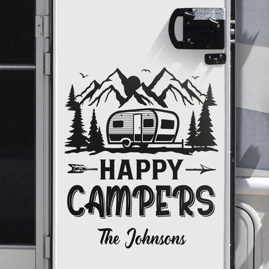 Happy Campers RV Trailer Tent - Vacation, Traveling, Funny Gift For Camping Lovers - Personalized Camping Decal, Decor Decal