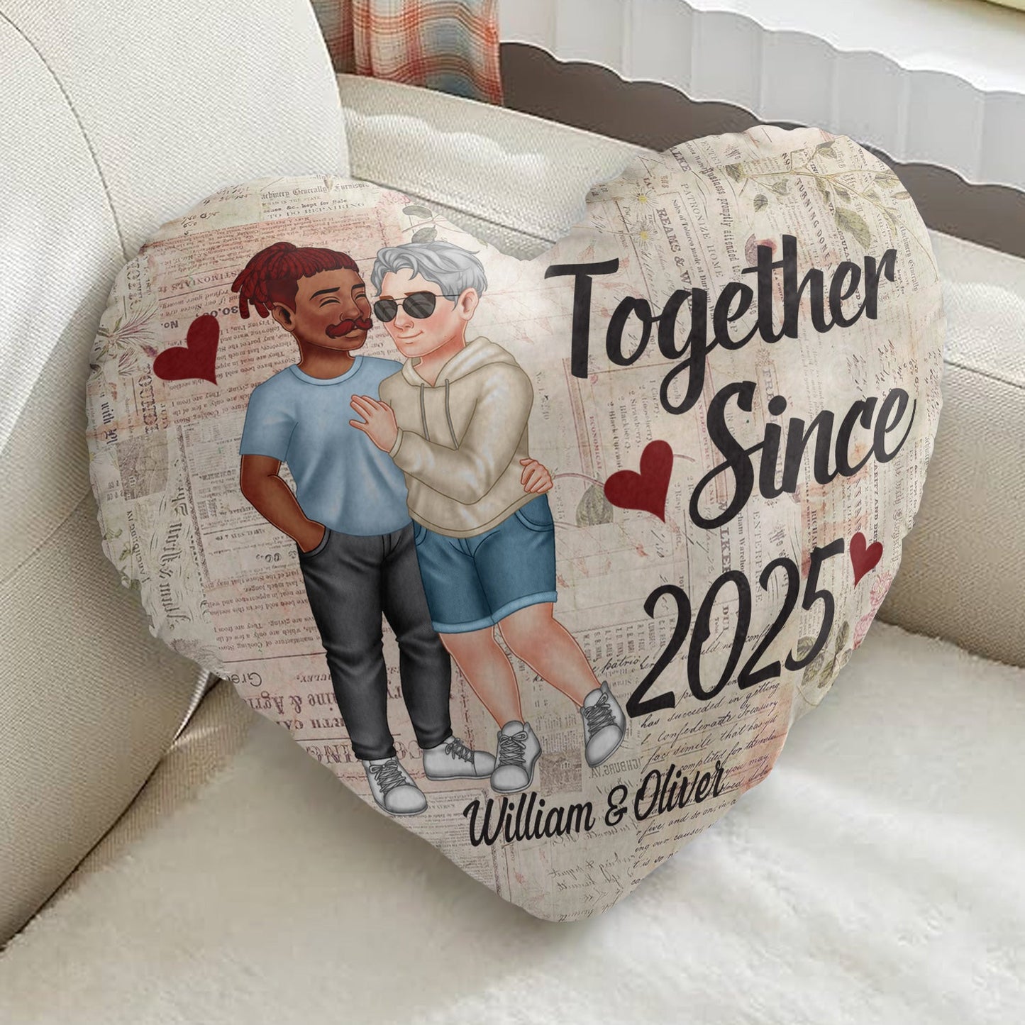Together Since Arm In Arm - Loving, Anniversary Gift For Couples, Husband, Wife - Personalized Heart Shaped Pillow