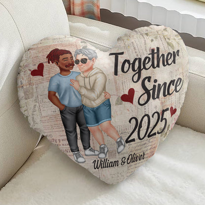Together Since Arm In Arm - Loving, Anniversary Gift For Couples, Husband, Wife - Personalized Heart Shaped Pillow