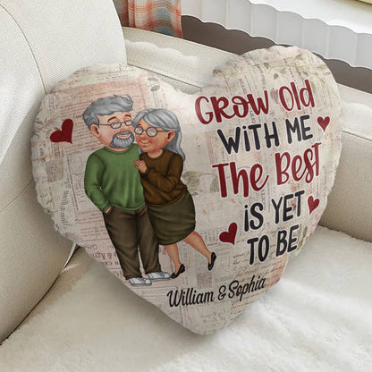 Grow Old With Me Arm In Arm - Loving, Anniversary Gift For Couples, Husband, Wife - Personalized Heart Shaped Pillow
