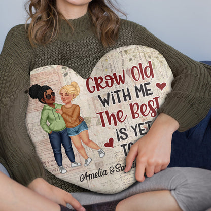 Grow Old With Me Arm In Arm - Loving, Anniversary Gift For Couples, Husband, Wife - Personalized Heart Shaped Pillow