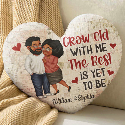 Grow Old With Me Arm In Arm - Loving, Anniversary Gift For Couples, Husband, Wife - Personalized Heart Shaped Pillow