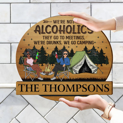 Camping Couple Husband & Wife Camping Partners For Life - Anniversary, Vacation, Funny Gift For Campers - Personalized Custom Shaped Wood Sign