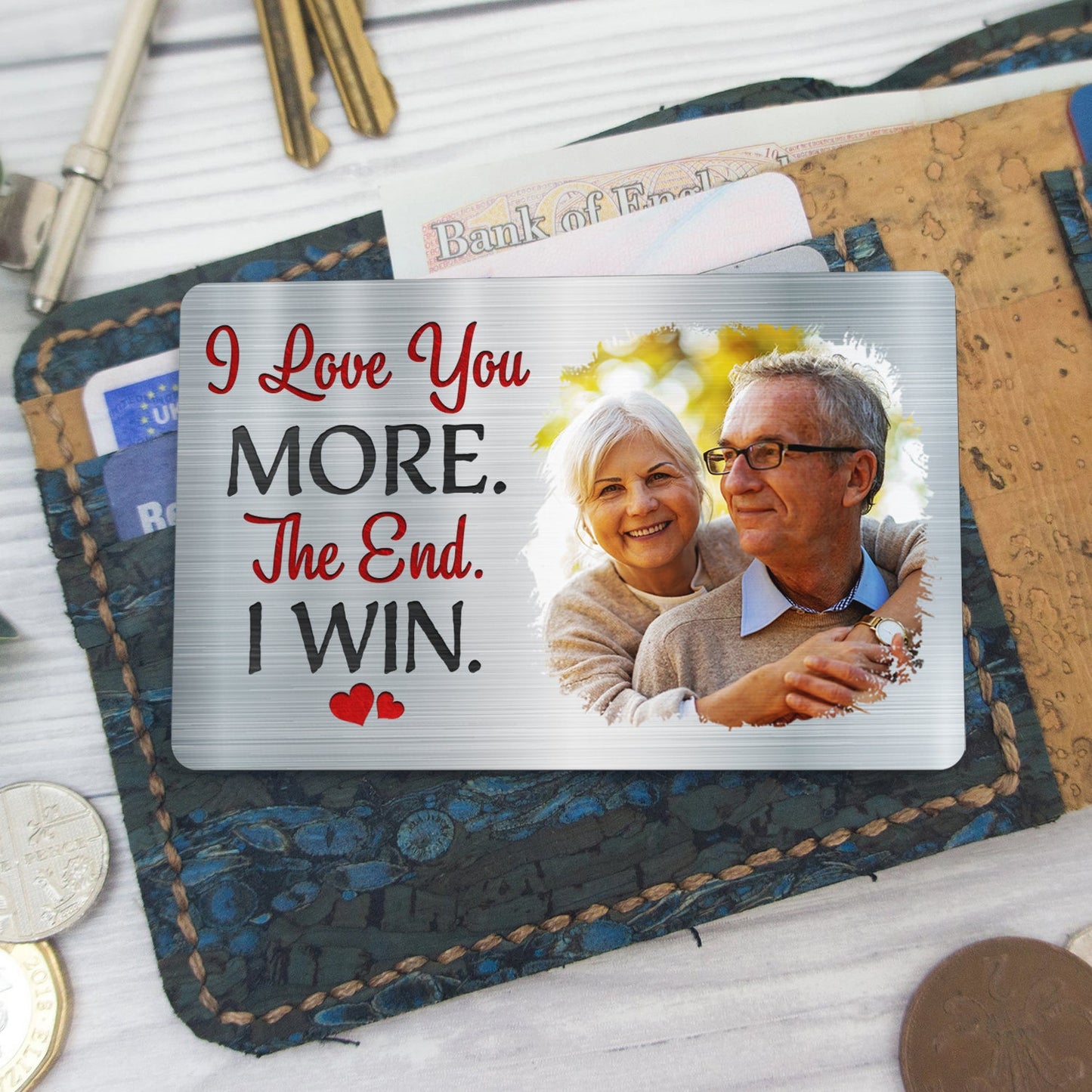 Custom Photo I Love You More - Gift For Couples, Husband, Wife - Personalized Aluminum Wallet Card