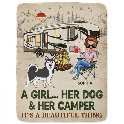 It's A Beautiful Thing Walking Dog - Camping Gift For Dog Lovers, Dog Mom, Dog Dad - Personalized Fleece Blanket, Sherpa Blanket