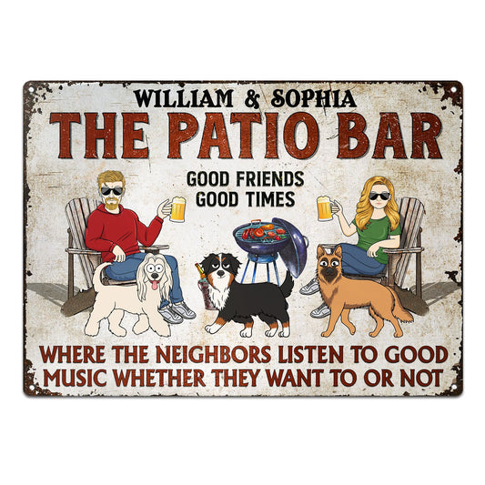 Patio Grilling Listen To Good Music Walking Dog - Backyard Sign, Gift For Couples, Dog Lovers - Personalized Classic Metal Signs