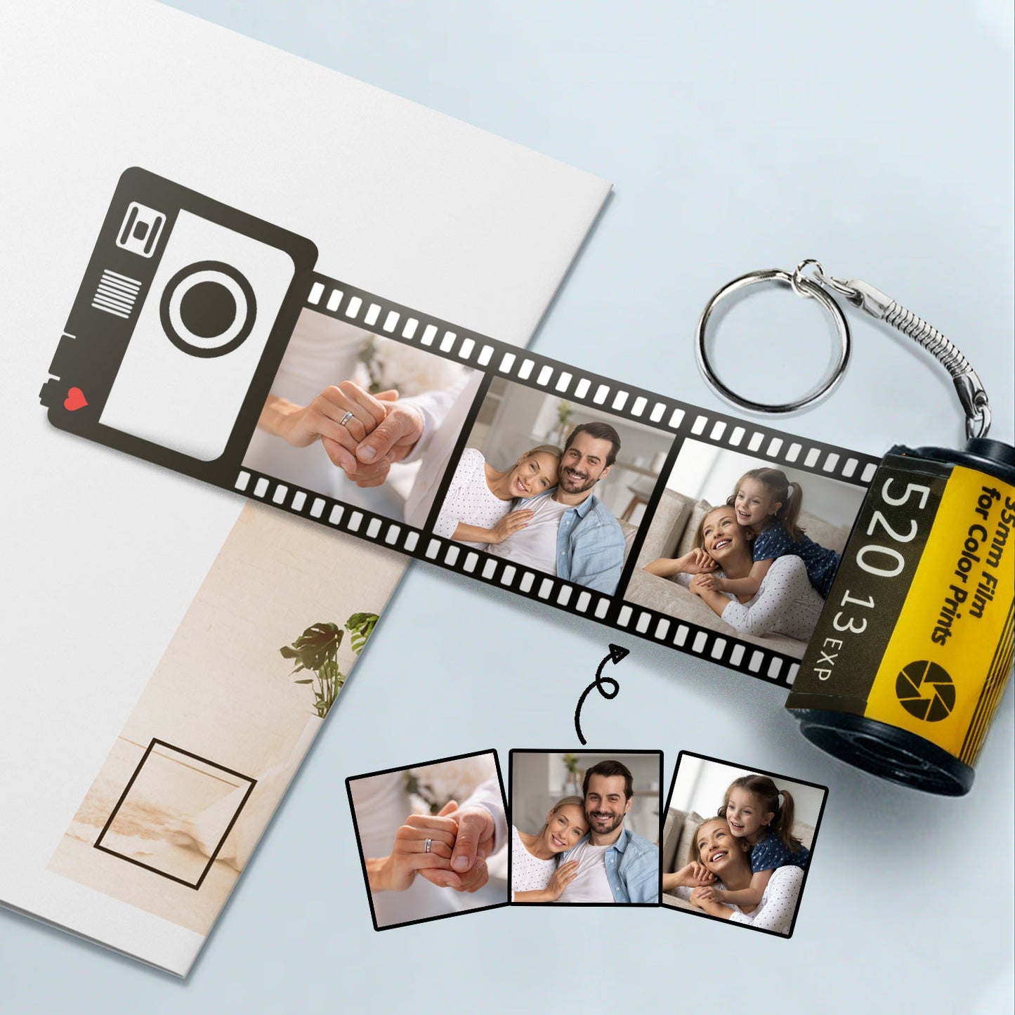 Custom Photo Loving, Anniversary Gift For Family, Couples, Siblings, Friends, Dog Lovers, Cat Lovers - Personalized Film Roll Keychain