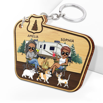 Keys To The Camper - Gift For Camping Lovers, Dog Lovers, Cat Lovers, Couples - Personalized Wooden Keychain