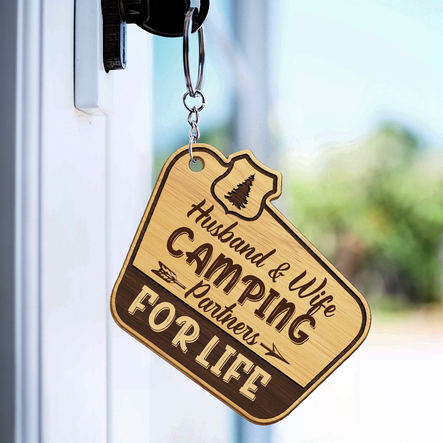 Keys To The Camper - Gift For Camping Lovers, Dog Lovers, Cat Lovers, Couples - Personalized Wooden Keychain