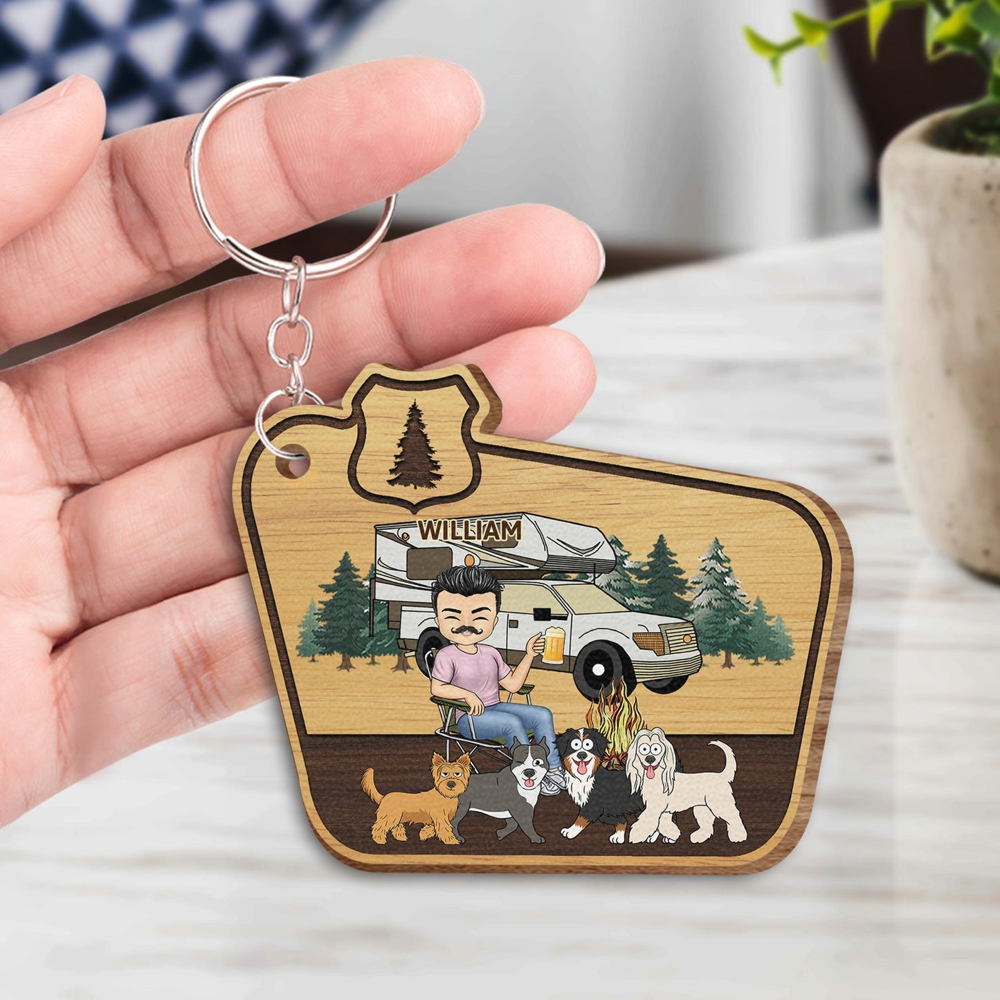 Keys To The Camper - Gift For Camping Lovers, Dog Lovers, Cat Lovers, Couples - Personalized Wooden Keychain