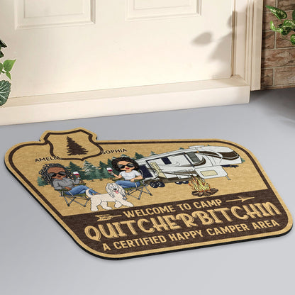 Welcome To Our Campsite - Gift For Camping Lovers, Dog Lovers, Cat Lovers, Couples - Personalized Custom Shaped Doormat