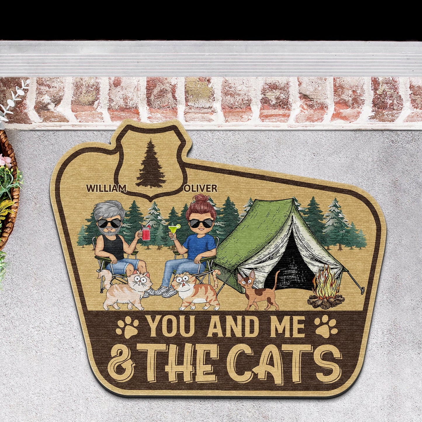 Welcome To Our Campsite - Gift For Camping Lovers, Dog Lovers, Cat Lovers, Couples - Personalized Custom Shaped Doormat