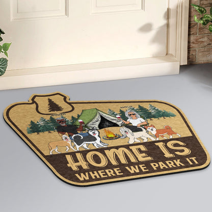 Home Is Where We Park It - Gift For Camping Lovers, Dog Lovers, Cat Lovers, Family - Personalized Custom Shaped Doormat