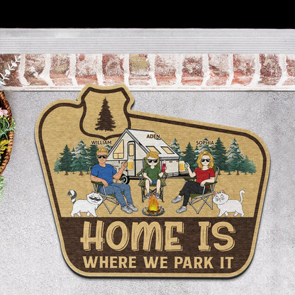 Home Is Where We Park It - Gift For Camping Lovers, Dog Lovers, Cat Lovers, Family - Personalized Custom Shaped Doormat