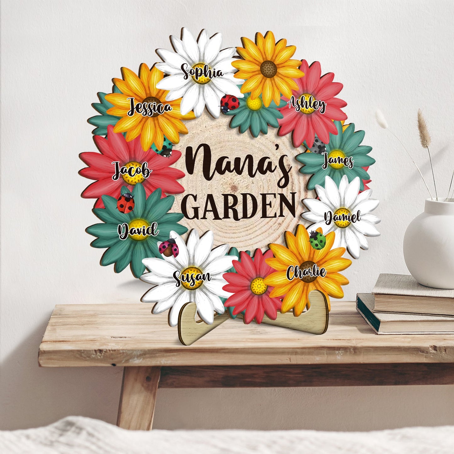 Grandma's Garden - Gift For Mom, Mother, Grandma, Nana - Personalized 2-Layered Wooden Plaque With Stand