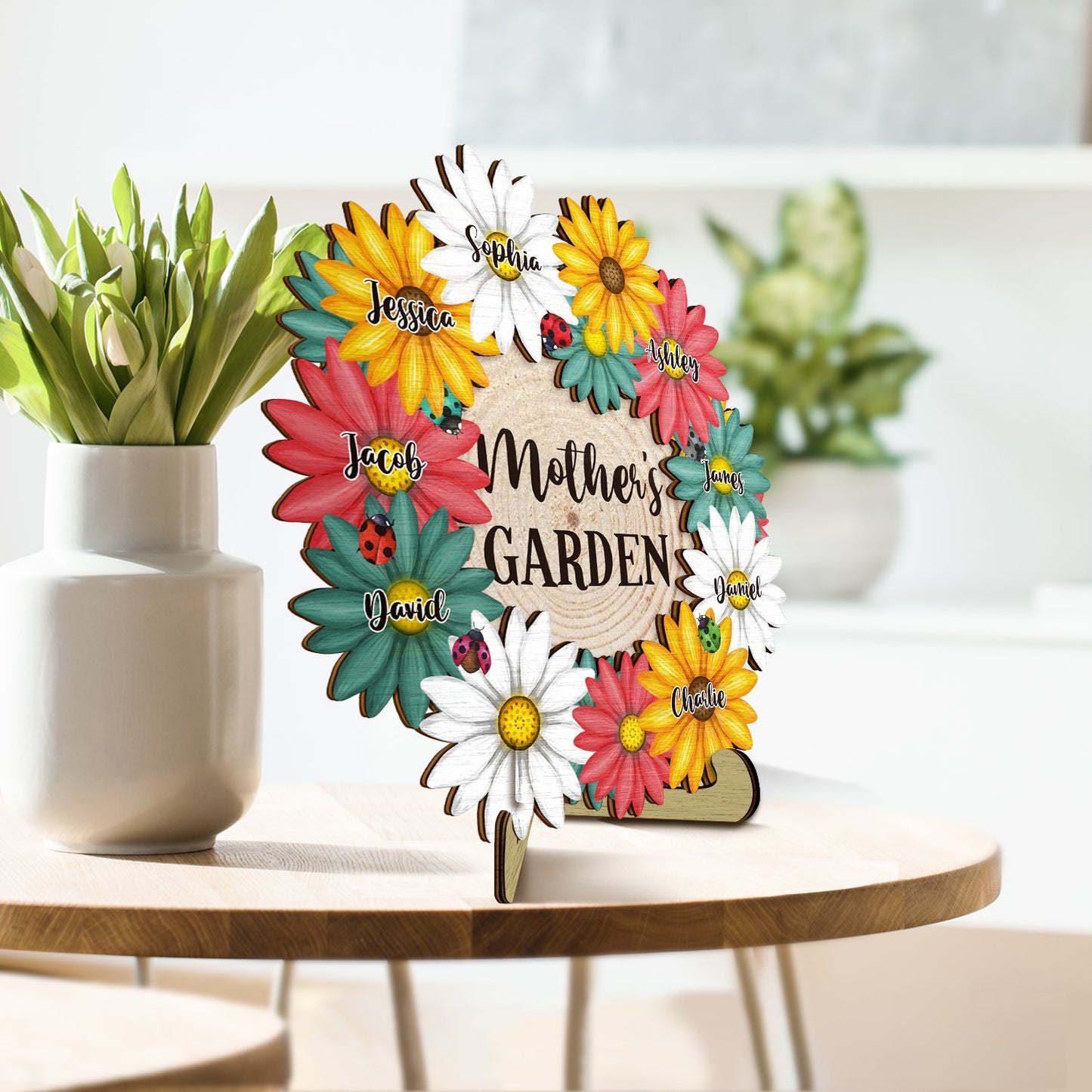 Grandma's Garden - Gift For Mom, Mother, Grandma, Nana - Personalized 2-Layered Wooden Plaque With Stand