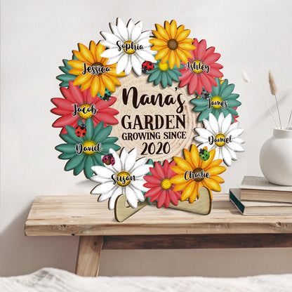 Grandma's Garden Growing Since - Gift For Mom, Mother, Grandma, Nana - Personalized 2-Layered Wooden Plaque With Stand