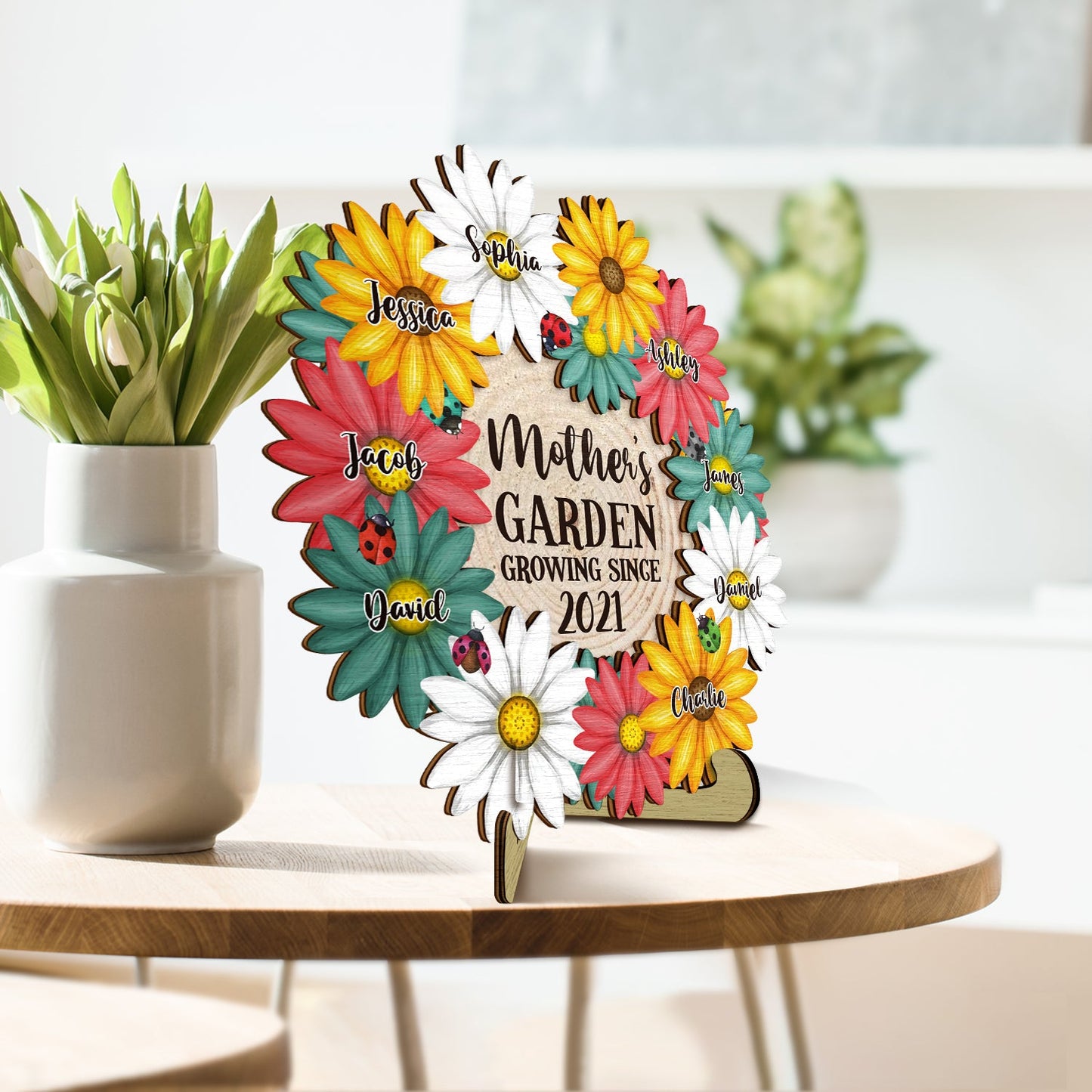Grandma's Garden Growing Since - Gift For Mom, Mother, Grandma, Nana - Personalized 2-Layered Wooden Plaque With Stand