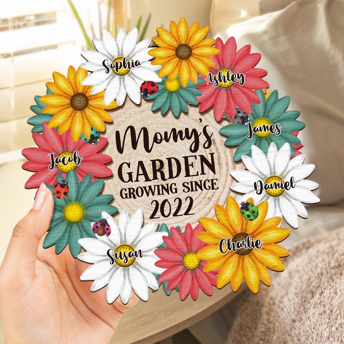Grandma's Garden Growing Since - Gift For Mom, Mother, Grandma, Nana - Personalized 2-Layered Wooden Plaque With Stand
